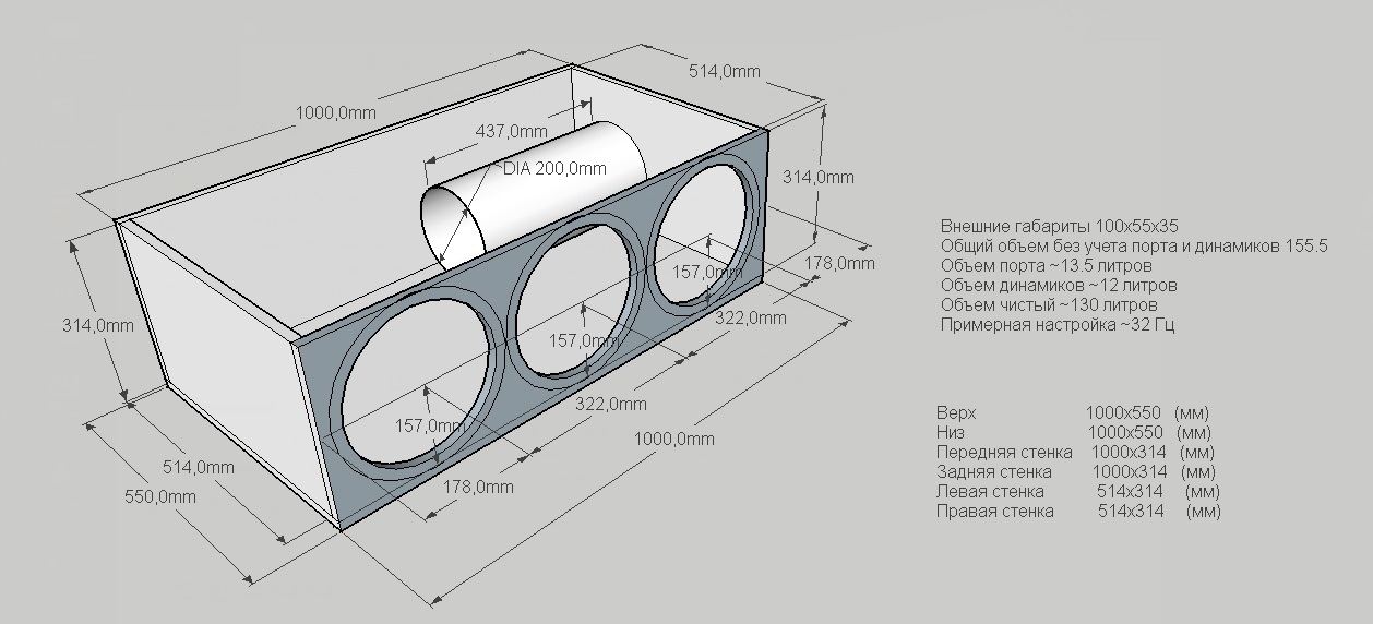Короб под 2 12 сабвуфер чертеж на трубе