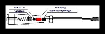 Устройство индикаторной отвертки с батарейками схема