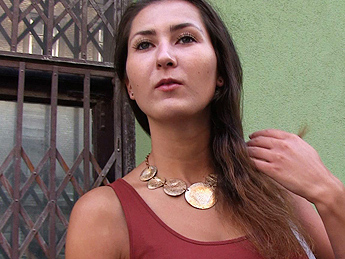 Big tits brunette fucks for cash in public