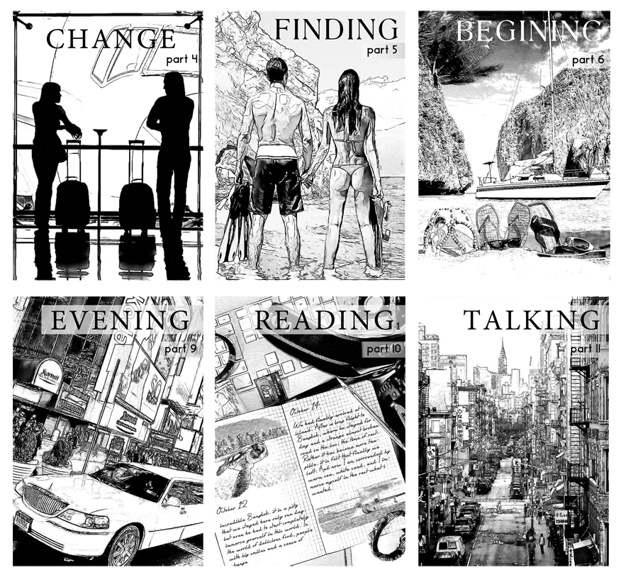 Finding: Part 4,5,6, 9,10,11 / Change, Finding, Begining, Enening, Reading, Talking
